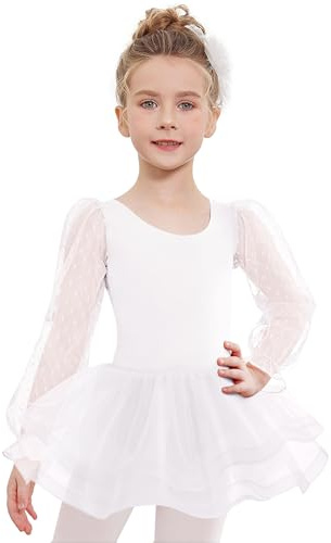 Arshiner Robe Justaucorps de Ballet Danse pour Fille Manche Longue Justaucorps Gymnastique Coton Léotard Ballet Tutu Danse pour Enfant 2-8 Ans