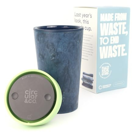 Circular&Co 12oz / 340ml Reusable Coffee Cup – Made from Recycled Fabric Waste – Leakproof, Lockable Travel Mug, BPA Free – Pistachio Green – Made in the UK
