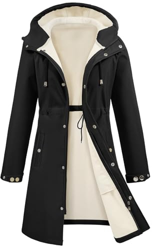 RITOSTA Veste Softshell Femme Imperméable Hiver Veste Polaire Longue Parka Coupe Vent Légère Jacket À Capuche Casual Blouson Zippé Vêtements Extérieur(Noir,XL)
