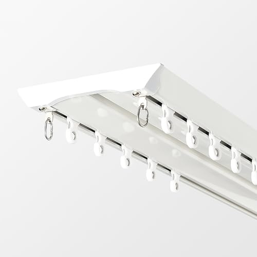 Riel De Cortina Doble, Rieles Para Cortinas De Techo De Aluminio, Barra Cortina Doble Deslizantes Silenciosos, Para Separador, Ambientes, Sala Y Dormitorio(Wit,1m(3.3ft))