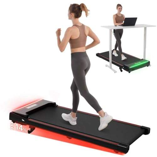 LIKESPORTING Tapis de Course avec Inclinaison Réglable 14%, Walking Pad Silencieux, 1-6 km/h, Écran LCD, Éclairage LED et Télécommande - Tapis de Marche pour la Maison et Le Bureau