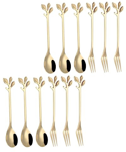ROMISBABA 12 piezas Cucharas y Tenedores Postre Inoxidables con Diseño Mango Antideslizante para Café y Cocina Moderna