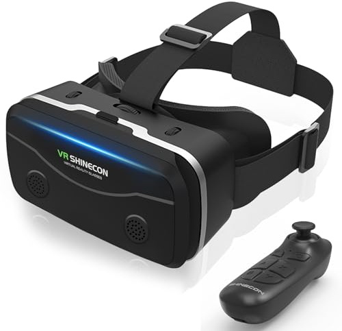 VR Headset for Smartphones with Bluetooth Controller, Universal 4.7-7 inch iPhone Android Phone VR Glasses, HD Aspheric Optical Lens w/Adjustable Focus & Pupil Distance, Heat Dissipation Design
