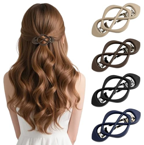 4 Stück Haarspangen Damen Dünnes, Französische Haarspange Elegant, Automatischer Haarklammer Flach, Vintage Französische Clips, mit Kreuzdesign, für Feines Dickes Haar Frauen, Verschiedene Frisuren