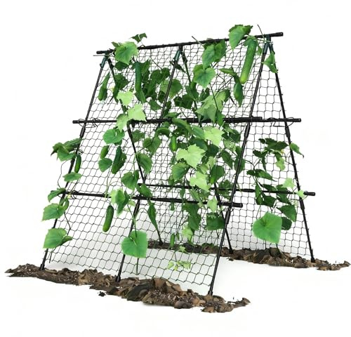 Creperture 120cm x 120cm Gurke Rankhilfe Set, A-förmiges Garten-Rankgitter für Kletterpflanzen, Pflanzkäfige und Stützen Metallbogen Pflanzenständer für Gemüse, Tomaten, Gurken, Hochbeet
