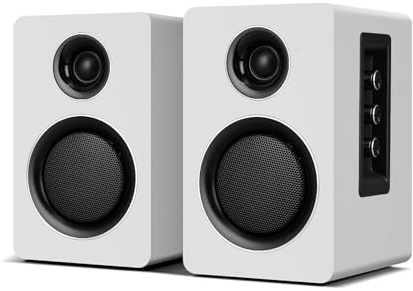 Active Bookshelf Speakers, 60W, Bluetooth 5.3, USB-C, AUX/RCA, White