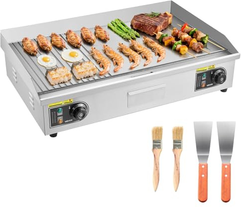 VEVOR Elektrisk grillplatta, 4 400 W, justerbar temperatur 50–300 °C, bänkskiva, 725 x 400 mm, av rostfritt stål, biffar, grill, fester, camping