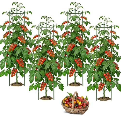 Tomaten Rankhilfe 4er-Set: 130 cm Metall Einstellbare Rankgitter Tomaten | Einstellbare DIY Pflanzenstütze für Tomate Gurken Blumen Nutzpflanzen
