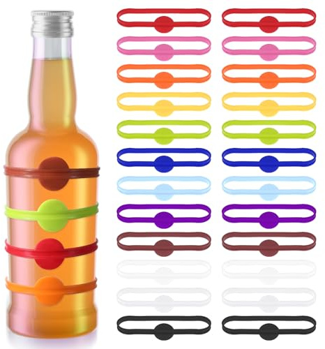 Ymapinc 24 Stück Glas Markierung Trinkgläser Wiederverwendbar Glasmarkierer Silikon Elastisch Bunte Weinglas Marker für Weinglas Martinigläser Bar Party Dekoration