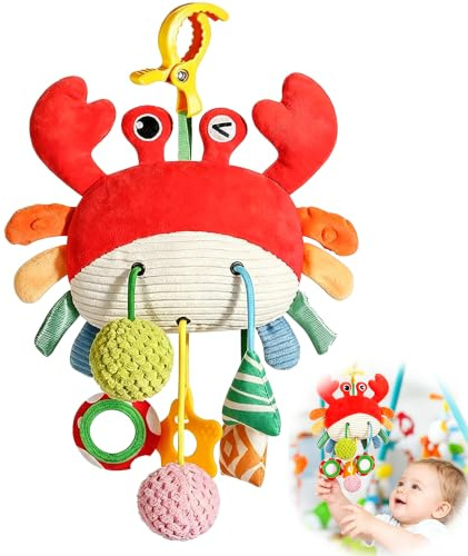XZSKD Pram Toys, Crab Sensory Hanging Toy for Babies 0-12 Months, Car Seat and Stroller Attachment with Developmental Features, Fine Motor Skills Training Activity for Infant Play