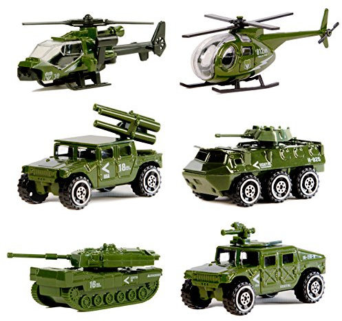Nunki Toy Druckguss-Militärfahrzeuge, 6er-Pack Verschiedene Spielautos der Militärfahrzeug-Modelle aus Metalllegierung, Spielset des Mini-Militärspielzeugs für Kinder, Kleinkinder und Jungen