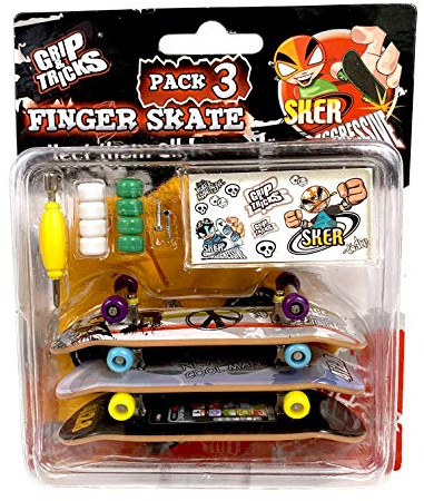 Grip & Tricks- Finger Skate SKER G, Multicolor (F-SOPACK3), Niños unisex.