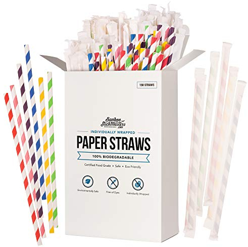 150 cannucce usa e getta, biodegradabili, in plastica, per feste, compleanni, matrimoni, decorazioni fai da te, 6 colori vivaci, ecologiche