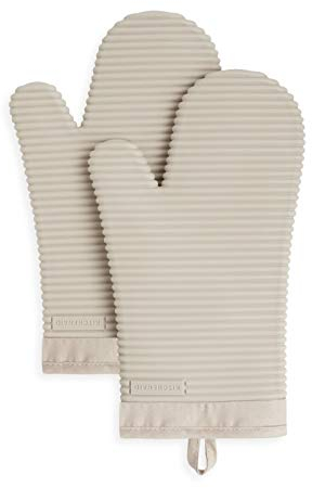 KitchenAid Ribbed Soft Silicone Oven Mitt Set, 7x13, Milkshake