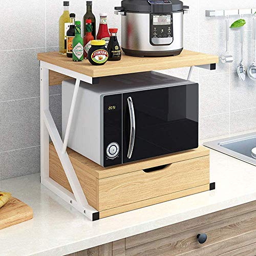 nozama 2 Tier Wooden Microwave Stand Shelf with Drawer, Counter Top Storage Kitchen Storage Shelf Rack,Microwave Shelf Stand for Microwave & Printer,Home Office Racks, Shelves & Drawers