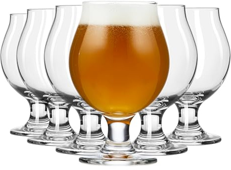 Libbey Entertaining Essentials Belgian Beer Glasses, 13 oz, Craft Beer Glasses Set of 6 for Belgian Ales, Unique Tulip Beer Glass Set for Entertaining