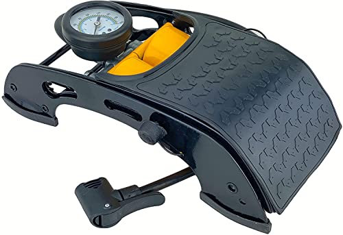 Twin Cylinder Foot Pump - Tyre Inflator for Cars Motorcycles Bicycles Inflatables - Includes 3 Valve Adaptors