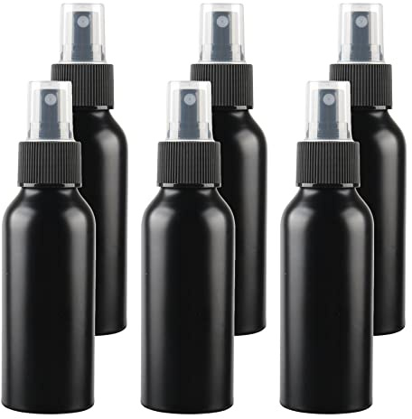 ZEOABSY Pack of 6 Empty 100ml Black Aluminium Spray Bottle Refillable Aluminum Bottles with Black Fine Mist Sprayer Metal Spray Bottles for Perfume Hair Garden Travel, Funnel