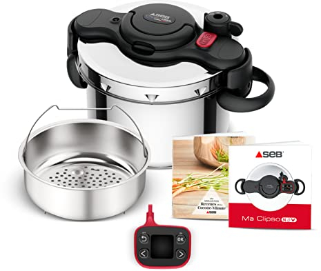 SEB Clipso Now+ Cocotte-minute® 6 L, Résultats de cuisson parfaits, Gain de temps, Ouverture facile, Minuteur intelligent, Fabriqué en France, Poignées rabattables P4900750