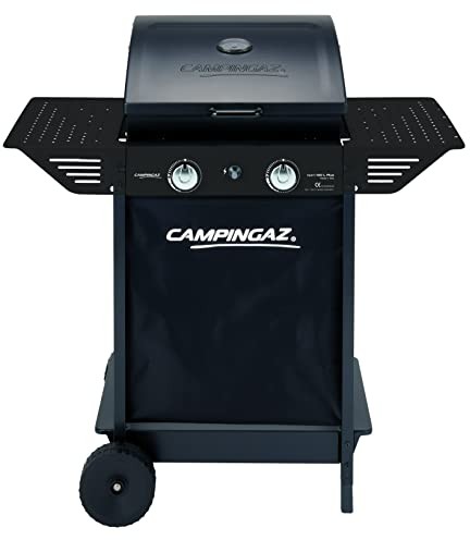 Campingaz Xpert 100 LS Plus Rocky Gas BBQ Lava Stone BBQ Cart with 2 Burners and 1 Side Burner, Lid + Thermometer, Folding Side Shelf, Pot. 7.1 kW + 2.1 kW Stove Lat