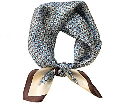 Tim & Tina Square 100% Mulberry Silk 21'' x 21'' Hair Scarf Head Sleeping Wrap Satin Head Scarf for Women (S20 Light Blue Circle)