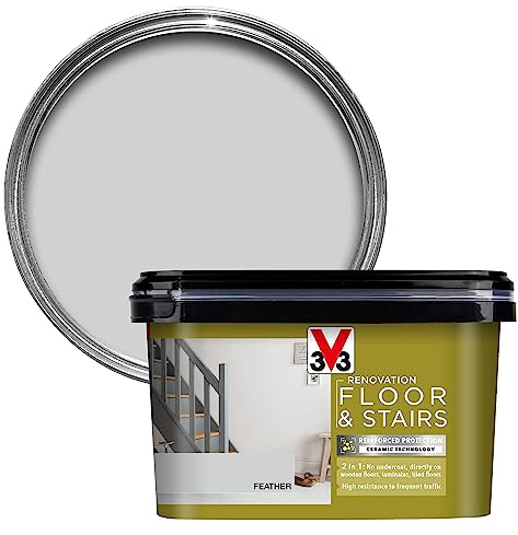 V33 Renovation Floor & Stairs Paint, Feather Satin, 2L | No undercoat needed, Heavy traffic resistance, Ultra washable, Flexible & non-flaking, Suitable for wood, laminate & tiles
