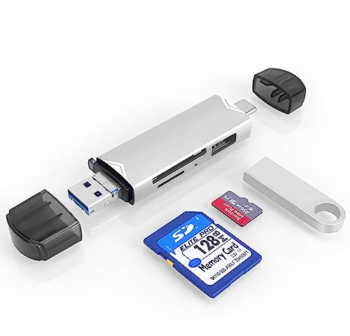 SD Kartenleser, Seminer 6-in-1 USB C/USB 3.0 Dual Slot OTG Speicherkartenadapter für TF/SD/Micro SD/SDXC/Micro SDXC/Micro SDHC Speicherkarten (Silber)