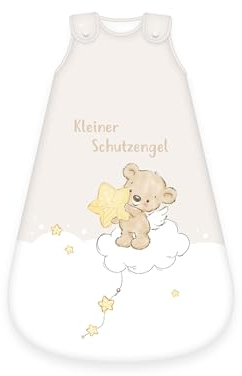 Herding babybest Schlafsack, Kleiner Schutzengel Motiv, 90 cm, Seitlich umlaufender Reißverschluss und Druckknöpfe, Weiß/Beige
