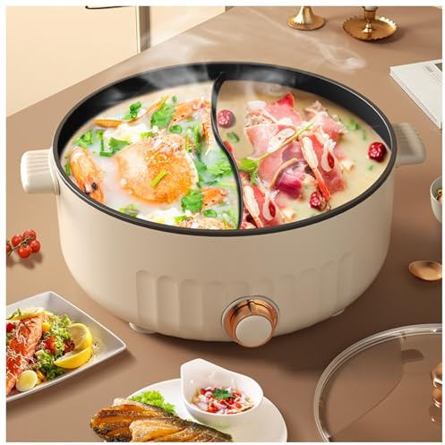 ARTSIM Appareil A Fondue, 1350 Watts Hot Pot IdéAl pour Les RéUnions De Famille (avec 2 Filets Non éTanches),White