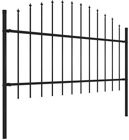 Tidyard Gartenzaun mit dekorativen Speerspitzen Schmuckzaun Metallzaun Zaunpaneel Zaun Zaun Zaunelemente Stahlzaun Gitterzaun Zaunfeld Tor Maschendrahtzaun Sichtschutz 100-125 cm Schwarz Stahl