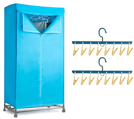 Electric Clothes Dryer with Sock Clip, 2-Tier Foldable Heated Clothes Airer with Cover,20KG Large Capacity Warm Air Drying Wardrobe,1500W Heated Clothes Airer,Energy-Efficient Clothes Drying Rack