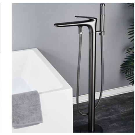 WRJAHCG Freistehende Armatur Badewanne Einzelgriff Standarmatur Freistehende Wannenarmatur Messing Standarmatur Mit Handbrause Shower Set,Grau