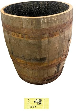 WineBoxesEtc 62cm Wide + 65cm Tall - Genuine Oak Barrel Wooden Planter Garden Window Flower Shrub tree Wine Whiskey large