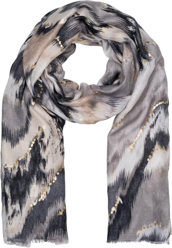 styleBREAKER Écharpe femme à motif dégradé en cascade avec détails métalliques, grand foulard léger avec de courtes franges 01016227, couleur:Noir-Gris