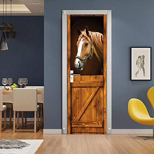 Türtapete Selbstklebend Braunes Pferd Tür Türtapete Selbstklebend Türposter,Fototapete Selbstklebend 3D Pvc Türaufkleber Diy Türbild,Türfolie Poster Tapete B100 x H200cm
