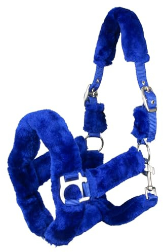 Brama West Cabestro de caballo ártico con suave piel sintética de peluche – azul real, talla Shetty