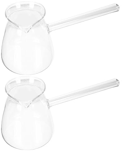 IMIKEYA Cafetière Turque En Verre 2 Pièces Cafetière Transparente Avec Poignée Latérale Théière De 450Ml Petite Bouilloire À Lait Bouillante Chocolatière Chaude Fondoir De Beurre Pour La