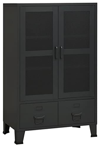 Pxznbe Aktenschrank schwarz 70 x 40 x 115 cm Metall Industrieschrank verfügt über 2 verstellbare Einlegeböden und 2 Schubladen bieten viel Platz für DVDs und Medien