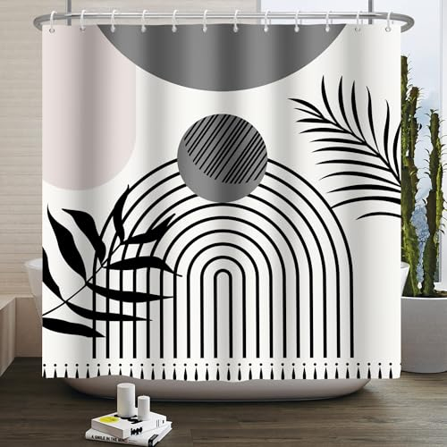Duschvorhang Schwarze Graue Streifen Duschvorhang Stoff Polyester Badevorhang Duschvorhang Wasserdicht Antischimmel Shower Curtains mit 12 Duschvorhangringen Duschvorhang Badewanne 200x220cm