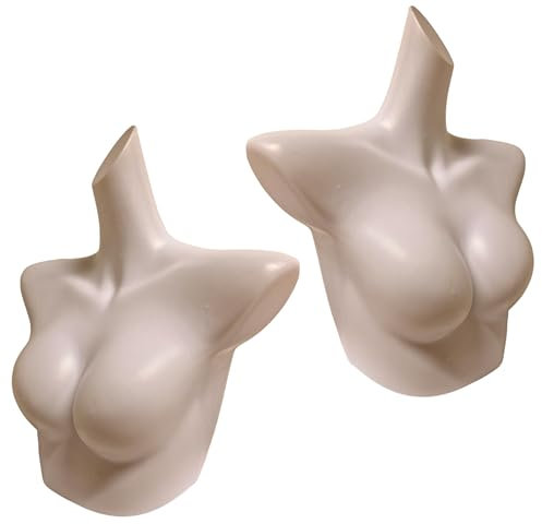 2x Schaufensterpuppe Oberkörper weiblich für Präsentation von BHs, Tops, Ärmelloses Racerback und ähnlichen Kleidungsstücken | Damen Torso mit Hals aus Kunststoff in weiß | Schaufensterfigur Oberteil