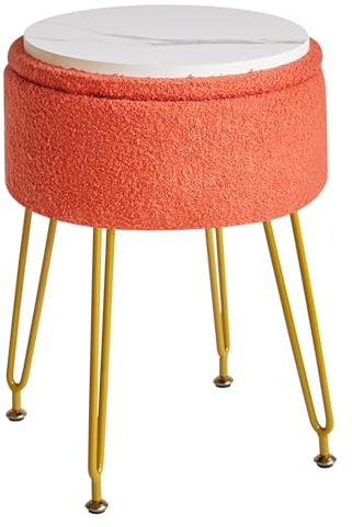 IBUYKE Samt Lagerung Fußstütze Hocker Ottoman, Make-up Eitelkeits Beistelltisch mit Abnehmbarer Abdeckung, goldene Stahlbeine, Couchtisch Top Cover, Orange WBD010J