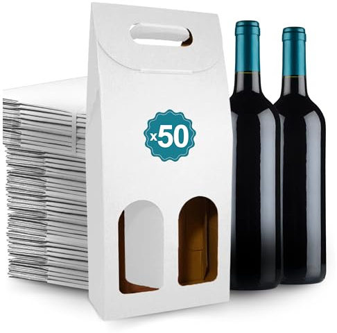 50 leere Schachteln aus weißem Karton für 2 Weinflaschen, 18 x 9 x 40 cm | Verpackung für Weinflaschen für Geschenke: Weihnachten, Ostern, Geburtstag, Hochzeit | Weinkeller