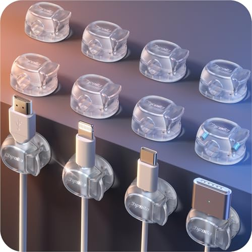 Chfeila Cable Clips, Latest Dual Spring Wire Tidy Organiser with Clasp Lock - 12Pack [Max Secure] Desk Cable Management, Adhesive Phone Charging Cord Holder for PC/Car/Wall - Home, Office Accessories
