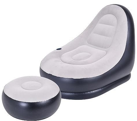 Leapiture 11,8 x 7,9 x 3,9 Zoll aufblasbares Sofa mit Beflockung, tragbares aufblasbares Sofa, praktische Couch mit Armlehnen-Ottomane für Campingreisen im Freien (Blue)
