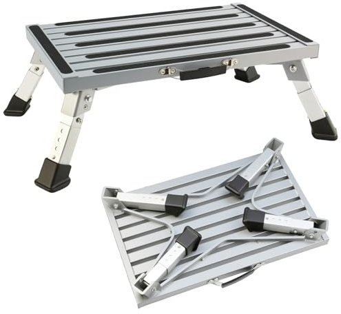 Wohnwagen Trittstufe, Premium Klappstufe Tritthocker, Wohnwagen Klappbar | Alu Tritthocker, Für Caravan Wohnmobil SUV, Camping Bus Oder Als Home Fußhocker, Anti-Rutsch, Haushalt & Outdoor