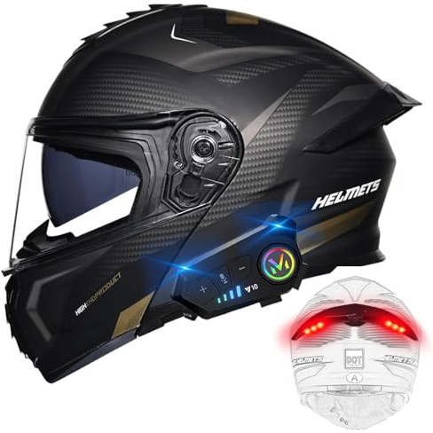 BYGMWEP Motorradhelm mit Bluetooth, Klapphelm mit Rücklicht, Modulare Helm, ECE Zertifiziert Integralhelm mit Doppelvisier, mit Eingebautem Mikrofon für Erwachsene Frauen Männer M~XXXL