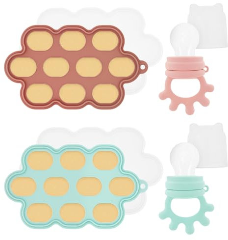 4 Stück Fruchtsauger Baby,Baby Fruchtnahrungssauger mit Gefrierschale,Silikon Babynahrungssauger und Eisform für Babynahrung Aufbewahrung Fruchtsauger für den Kühlschrank geeigne,Spülmaschinenfest(A)