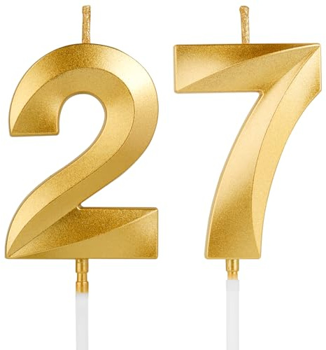 Birthday Candles, 1.96 Inch Number 27 Happy Birthday Candles, Number Candles Decoration for Birthday Party and Anniversary Celebration(Champagne Gold)