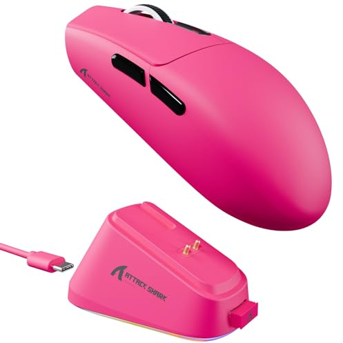ATTACK SHARK G3PRO Souris de Jeu sans Fil avec Station de Charge Magnétique, Capteur PixArt PAW3311, Jusqu'à 25000 DPI, Bluetooth/2,4GHz/Filaire, 59g Ultra-légère Souris pour PC/Xbox/Mac - Rouge Baie