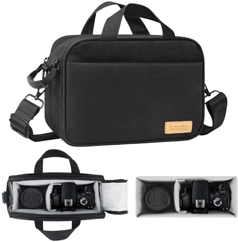Lacdo Custodia per il trasporto della fotocamera per SLR/DSLR e Fotocamere mirrorless, Canon, Nikon, Sony, Panasonic, Olympus Fotocamere e Obiettivi, Borsa a tracolla per Fotografo, Nero